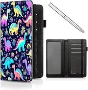 [Decahouy] CheckBook Cover for Women Men,Leather RFID Blocking Check Book Wallet,Personal Checkbook and Register,with Credit Card Slot & Elastic Strap and Women's Checkbook Covers,, Cute Dinosaurs
