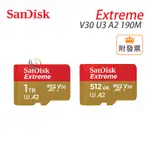 新款 SANDISK 512G 1TB EXTREME 190M  MICROSDXC 記憶卡