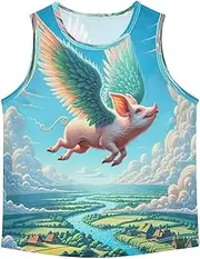 [RPLIFE] Boys' Tank Top Shirts, Sleeveless Quick Dry Active Tank Undershirt for School Activities, Flying Pig Funny, 3-15 Y