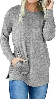 [Generic] Plus Size Tops for Women Tunic Sleeve Loose Round Neck Split Bottom T Shirt Women Swim Tee