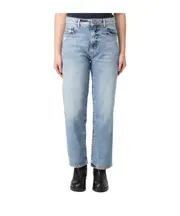 Icon Denim Jeans with Logo Patch and Ripped Back 27,30,31 Blue