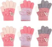 [QKURT] 3 Pairs Kids Magic Gloves, Toddler Warm Gloves Colorful Crystal Sand Gloves Soft Thermal Gloves Good Stretch Children's Full Finger Mittens with Novel Star Pattern for 2-5 Years Girls Boys, Multicoloured, One size