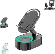 Arshipscho Nominateh Cell Phone Stand, 2025 Upgraded Cell Phone Stand with Induction Speaker/Power Bank/Atmosphere Light, 360° Rotating Foldable, Anti-Slip Base, for Men Women (Black)