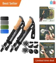 Compact Trekking Poles with Cork Grips & Metal Flip Locks - 135 cm Max Height