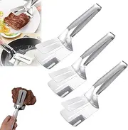 Stainless Steel Grill Clamp, 2025 New Stainless Steel Double-Sided Shovel Clip, 304 Kitchens Tongs Food Flip Clip, Multipurpose Grill Clamp, for Kitchen Cooking (3Pcs)
