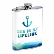 Sea Lifeline Em1 Flask 8oz Stainless Steel Hip Drinking Whiskey