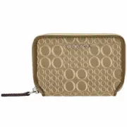 NEW OROTON Signet Mini 7 Card Wallet Jacquard Fabric Vachetta RFID Fawn Tags Box