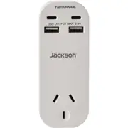 Jackson Fast Charge Adaptor w/ 1 x Power Socket, 2 x USB-A, 2 x USB-C Outlets