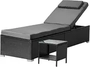 Livsip Sun Lounge Wicker Lounger Table Patio Furniture Outdoor Setting Day Bed