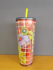 NEW Starbucks 2024 Pool Side Flower Square Cold Cup Venti Tumbler Daisy