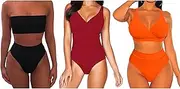 [ZRDSZWZ] Reliable Women's Removable Strap Bikini Set+Twist Front Ruched One Piece Swimsuit+V Neck Wrap High Leg Bathing Suit