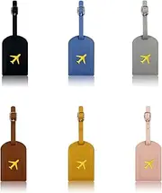 [KCTOAMZ] 6pcs PU Leather Luggage Tags for Travel, Adjustable Strap & Privacy Cover, Durable Suitcase Baggage Tags for Couple, Family, Business Trip