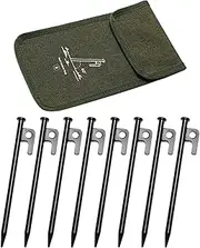 8X Tent Stakes Stable Steel Metal Stakes for Ground for Trip Picnic Camping Length 20cm, Black