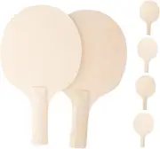 KOMBIUDA 6-Piece DIY Craft Paddle Unfinished Wooden Table Tennis Rackets Padded Grip for Sports Games