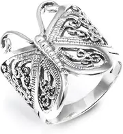[Silverly] 22.7 mm Butterfly 925 Sterling Silver Rings Women -Filigree Promise Ring - Thumb Rings for Women - Bridesmaid Jewellery Rings - Butterfly Rings for Women