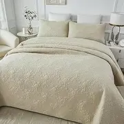 Brandream Beige Quilt Set King Size Cotton Bedspreads Paisley Matelasse Coverlet Set Farmhouse Ruffle Bedspread 3-Piece