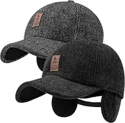 [Falidem] 2 Pack Men's Winter Baseball Cap with Ear Flaps, Baseball Winter Hats with Ear Flaps for Men Outdoor Walk Running