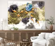 Fish Koi Scene Wall Decor; Japanese Abstract Tapestry Wall Hanging; Home Decor