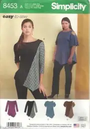 SIMPLICITY 8453 MISSES' SIZE XXS-XXL KNIT TOPS SEWING PATTERN