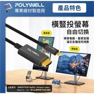 POLYWELL Lightning 轉 HDMI 轉接頭 影音 轉接線 傳輸線 1080P 適用 iPhone 14