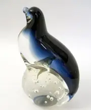 New Glass Sea Lion Paperweight Sitting on Glass Ball Head Raised Hand Blown