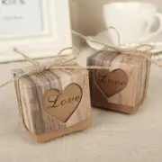 50Pcs Wedding Rustic Kraft Bark Candy Boxes w/ Burlap Chocolate Guest Gift Box