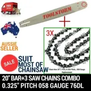 NEW 20'' CHAINSAW BAR AND 3 CHAINS FOR MTM 62SX 62CC CHAINSAW .325 058 76DL