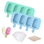 Popsicle Molds Set of 2, Ice Pop Molds Silicone 4 Cavities Ice Cream Mold Ova...