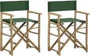 Garden Chair Folding Director's Chairs 2 pcs Green Bamboo and Fabric Patio Seating