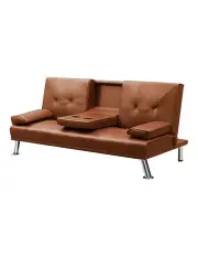 [Levede] Adjustable Lounge Couch Leather 3 Seater Sofa Bed in Brown