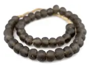 Groundhog Grey Recycled Glass Beads 18mm Ghana African Sea Glass Brown Round