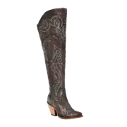 Corral Ladies Scrunchable Brown-Silver Metallized Leather Tall Boots Z5242