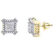 10K Yellow Gold Real Diamond 10mm 3D X w/ Cuban Chain Link Stud Earrings 1/2 CT