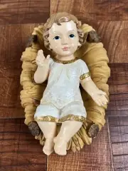Baby Jesus in Manger, Hand Painted Resin Christmas Replacement for Nativity Set