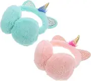 [BESPORTBLE] 2Pcs Unicorn Plush Earmuffs for Soft Winter Ear Warmers with Cartoon Design Comfortable and Skin Friendly for Outdoor Activities Random Color
