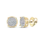 10k Yellow Gold Round Diamond Circle Cluster Earrings 1/10 Cttw