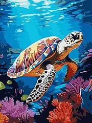 Meothan Sea Turtle Paint by Number Kits for Adults, DIY Turtle Painting Art by Numbers Kits, Paint by Numbers for Adults Beginner Kids, Home Wall Decor Gifts Arts Craft12X16 Inch