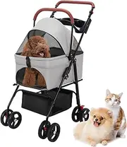 Dog Strollers, Pet Stroller, Folding Dog Stroller, Pet Folding Stroller,Easy Fold with Removable Liner, Safety Tether, Storage Basket, Dog/Cat Puppy Stroller, Travel Carrier for Small/Medium