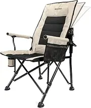 Heavy Duty Folding Chair Oversized Camping Chairs for Outside Support 180KG Padded High Back Camp Chair with Lumbar Back Support Portable Outdoor Lawn Chairs - Cream