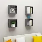 High Gloss Grey Wall Cube Shelves Set of 4 30x15x30 cm Modern Storage Solution