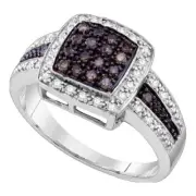 10kt White Gold Womens Round Brown Diamond Cluster Ring 1/2 Cttw - Size 9
