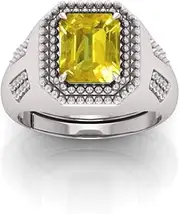 [RRVGEM] Yellow Sapphire Ring 6.25 Ratti 6.00 Carat Yellow Sapphire Pukhraj Gemstone Silver Plated Ring Adjustable Ring Size 16-22 for Men and Women, Metal, Sapphire