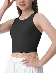 [Ewedoos] Girls Tank Tops Double Lined Crop Tops for Kids Sleeveless High Neck Racerback Dance Tops for Girls Athletic