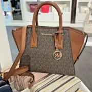 Michael Kors Avril Small Classic MK Logo Crossbody Top Zip Satchel Bag (Brown)