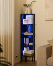 Corner Shelf, 5 Tier Corner Bookshelf with LED Light,Wall Black&led Light