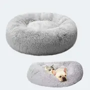 Light Grey 80CM Dog Cat Pet Calming Bed Warm Soft Plush Round Nest Comfy Sleeping Extra Large