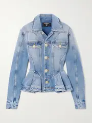 [Balmain] Balmain - Ruffled Denim Peplum Jacket - Blue - FR 42 FR 42 Blue
