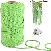 ASelected 5MM Macrame Cord, 328Feet Cotton Macrame Yarn Thick Rope for Wall Hanging Planters Hangers, DIY Crafts and Handmade Arts (Green)