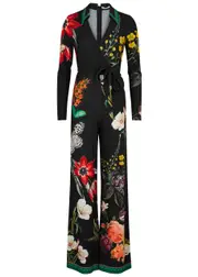 Alice + Olivia Melinda Floral-print Crepe Jumpsuit - Black 10 (UK14 / L)