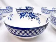 8 Mikasa Kiley Bone China 6" Cereal/Soup Bowls White Blue Floral - FREE SHIPPING
